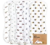 5-Pack Muslin Baby Burp Cloths - Organic White Bamboo Cotton Burp Cloth - Burp Rags - Neutral Burp Clothes for Baby Girl, Boy, Newborn (The Wild)