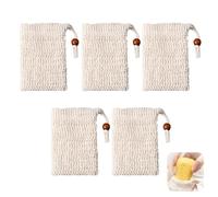 5 Pack Natural Sisal Soap Saver Bags 10x15cm Zero Plastic Exfoliating Pouch Rich Lather Extends Bar Life Hanging Drawstring for Shower Bath Gym Travel Gift