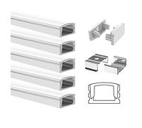 5 Pack of LED Aluminum Profile, S L Lighting LED Aluminum Channel, 6.56ft /2Meter Silver LED Diffuser with Milky White Cover, End Caps and Mounting Clips Aluminum Extrusion for LED Strip Lights