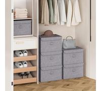 5 Pack of Stackable Storage Boxes with Lids Linen Wardrobe Organiser 37.8L