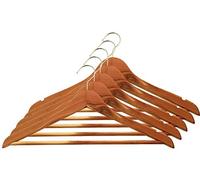 5 Pack of Sturdy Cedar Wood Coat Hangers with Gold Hook 45cm x 23cm x 12mm