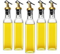 5 Pack Olive Oil Dispenser Bottle Drizzler for Kitchen, 8-1/2oz Lead-Free Clear Glass Oil Vinegar Bottle Set with Spouts, Funnel and Labels