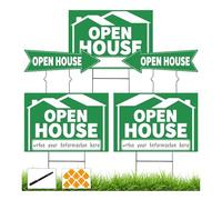 5 Pack Open House Signs, Open House Sign for Real Estate - 17"x13" Double Sided Yard Signs with Metal Stakes & Directional Arrows, Weatherproof Real Estate Signage for Agents, Property Sales (Green)
