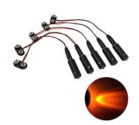 5 pack orange LED micro effects lights with DC barrel connector jack 2.1mm x 5.5mm and 9V battery clips with DC barrel plug for props scenery special effects