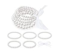 5 Pack Pearl Beaded Set White Beads with Stretch Imitation Strand Bracelets ABS Imitation Strand Bracelets