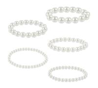 5 Pack Pearls Bracelets for Women, White Stretch Bridesmaid Stackable Bracelets, Bridal Wedding Elastic Bracelet, Multi Layer costume Pearl Jewelry Set for Birthday Prom Party Valentines Day Gifts