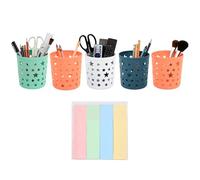 5 Pack Pen Holder Hollow Star Pencil Pots Set, Desk Organiser Home Office Desk Tidy Organisers Stationery Storage + 400 PCS Colorful Mini Sticky Notes Category Label for Office Home Classroom School