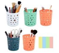 5 Pack Pen Pots Hollow Star Pencil Holder Set Desk Organiser Stationery Storage Home Office Desk Tidy Organisers + 400 PCS Colorful Mini Sticky Notes Category Label, for Office School Classroom Home