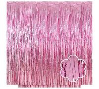 5 Pack Pink Foil Curtain Backdrop 3.2ft x 9.8ft Metallic Tinsel Foil Fringe Curtains Streamer Photo Booth Backdrop for Birthday Party Engagement Bachelorette Party Decorations (Pink)