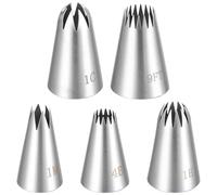 5 Pack Piping Tips 9ft 1c 1e 1m 4b Large Piping Tips Star Piping-Nozzle Stainless Steel Icing Tip Star Tip for Cake Decorating Tools for Cooking Baker