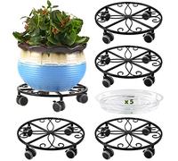 5 Pack Plant Caddy with Wheels Heavy Duty 11.8 Inches Metal Plant Stand with Wheels Plant Dolly Rolling Plant Stand Plant Roller with Casters for Indoor and Outdoor (5, Black)