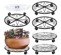 5 Pack Plant Caddy with Wheels Heavy Duty 16 Inch Large Metal Plant Stand with Wheels Plant Dolly Rolling Plant Stand Plant Roller with Casters for Indoor and Outdoor with 5 Pack Plant Saucers, Black