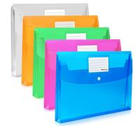 5 Pack Plastic Envelopes,Large-Capacity Colored Clear Folders for Documents File Folder,TFDLCG zm Poly Envelopes with snap Closure,A4 Letter Size(13"×9.5") for School Home Office,Assorted Colors