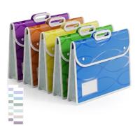 5 Pack Plastic File Folder with Handle, Expanding File Folder with Morandi Index Tabs for Letter A4 Size, Portable Plastic Folders with Pockets for Office School Home Tax Records, Document Organizer