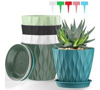 5 Pack Plastic Plant Pots with 5 Plant Labels, 5Inch/12.6CM Flower Pots with Drainage Holes and Tray, Modern Indoor Plant Pots for Succulent, Cactus, Aloe Vera and Small House Plants (Multicoloured)