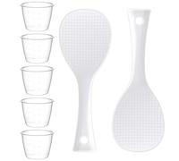 5 Pack Plastic Rice Measuring Cups, 160 ml Measuring Cup for Rice Cooker, Rice Cup Replacement, Heat Resistant Non Stick, with 2 Pack Rice Paddle Rice, Kitchen Supplies, Dog Cat Food Measuring