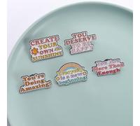5 Pack Positive Affirmation Retro Text Enamel Pins Set Inspirational Self Love Quote Floral Rainbow Lapel Brooches for Denim Jacket Backpack Wellness Jewelry Gift