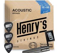 5-Pack PowerTone Acoustic Guitar Strings - Deep & Rich Sound - Extra E1 String & 3xGuitar Picks Bonus - Bronze 6 Guitar Strings Acoustiс Set 12-53