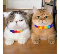 5 Pack, Rainbow Pom Pom Pet Collar, Colorful Plush Ball Necklace for Cats and Dogs