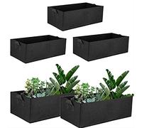5 Pack Rectangular Garden Grow Bag Felt Planter Bags Square Planting Container Fabric Pots With Handles Outdoor Indoor Garden Growing Pot For Flowers Vegetables Tomatoes Potatoes Black (50x30x20cm)