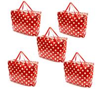 5 PACK Red Polka Dot Extra Large Storage Bags Laundry Bag 75x60x25cm Heavy Duty X-Large With Zip Waterproof Durable Reusable Foldable Laundry Clothing Wardrobe Storage Moving House Shopping Toy