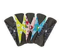 5 Pack Reusable Cloth Sanitary Towels with Bamboo Charcoal ，Washable Waterproof Menstrual Absorbent Pads for Medium,Heavy Flow Night Washable Cloth Menstrual Sanitary Towels