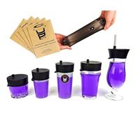 5 Pack Reusable Drug Protection Drug Protector Stretch Silicone | Glass Hood | Built-in Straw | Anti-Spill Drug Cap