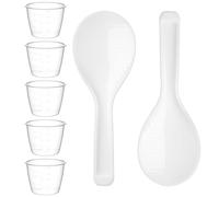 5 Pack Rice Cup Replacement, Plastic Rice Measuring Cups, 160ml Measuring Cup for Rice Cooker, Heat Resistant Non Stick, with 2 Pack Rice Paddle Rice, Kitchen Supplies, Cat Dog Food Measuring