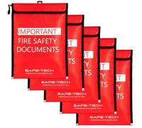 5 Pack Safe-Tech 800 Dgrees Celsius Tested Fireproof Document Holder, A4 Fire Proof Document Bag For Fire Safety Log Book
