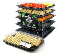 5 Pack Sandwich Platter Trays with Lids - Reusable Catering Food Trays for Parties, Buffets, Sushi, Sandwiches, Cake & Meal Prep (45cm × 31cm × 7.5 cm)