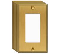 (5 Pack) Satin Brass Rocker Switch Wall Plate, 1-Gang, Standard Size, Heavy-Duty Metal, GFCI/Rocker Outlet Cover, UL Listed Decorative Light Switch Cover, Made in USA, Screw Mount, Satin Finish