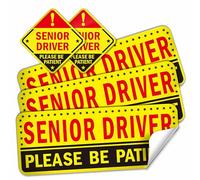 5-Pack Senior Driver Stickers (Non-Magnetic) - Promotes Road Safety for Elderly Drivers, Reusable, Reflective, Paint-Safe Decals for Car Bumper and Windows