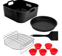 5 Pack Silicone Air Fryer Liners 9inch/23cm, Reusable & Non-Stick, Compatible with COSORI & Russell Hobbs, Heat-Resistant, Easy to Clean-Black
