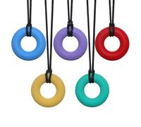 5 Pack Silicone Chewy Necklace Donut Shape, Sensory Chew Toys for Kids with Autism, ADHD, Biting Needs, Chewy Teethers for Autistic Baby and Toddler, Adult