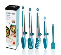 5-Pack Silicone Tongs for Cooking, 4PCS 13-Inch Cooking Kitchen Tongs with Silicone Tips,Nonstick Stainless Steel Tongs for Steak Pie Pizza Pasta Spaghetti Salad BBQ Buffet,Plus Brush (Turquoise)