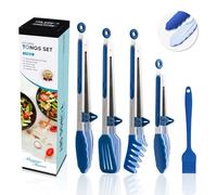 5-Pack Silicone Tongs for Cooking, 4PCS 13-Inch Cooking Kitchen Tongs with Silicone Tips,Nonstick Stainless Steel Tongs for Steak Pie Pizza Pasta Spaghetti Salad BBQ Buffet,Plus Brush (Classic Blue)