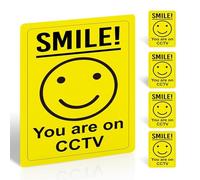 5 Pack Smile You are on CCTV Sign - 150x100mm Self-Adhesive Vinyl Stickers for Outdoor Use - Weatherproof Security Camera Warning Decals for Home, Shop, Office