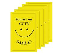 5 Pack Smile You are on CCTV Sign, Self-Adhesive Vinyl CCTV in Operation Sign, 15x10cm Weatherproof Camera Signage Sticker for Home Outdoor, Yellow Smile Signs for Friendly Deterrence