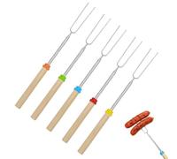5 Pack Smores Kit, Extendable Stainless Steel Marshmallow Roasting Forks for Campfire, BBQ and Fire Pit, Telescopic Sticks with Wooden Handle for Outdoor Cooking