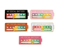 5 Pack Social Battery Slider Pin, My Social Battery Pin, 5 Unique Designs for Non-Verbal Communication, Fashion Accessory for Clothing and Bags, Zinc Alloy Material with Oil Drop Finish