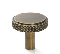 5 Pack | Solid Brass | Cabinet Knobs | 1-3/8 inch Diameter | Brushed Antique Brass | Knurled Texture Drawer Knobs for Kitchen, Bathroom, Closet
