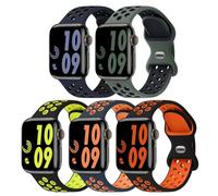 5 Pack Sport Bands Compatible with Apple Watch 44mm 45mm 46mm 42mm 41mm 40mm 38mm 49mm for Women Men Silicone Breathable iWatch Band, Midnight Blue Black/Army Green Black/Black Neon Green/Light