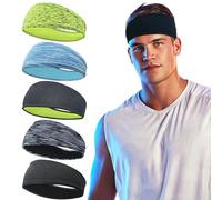 5 Pack Sports Headband for Men, Thin Breathable Design, Reused & Washed Mens Headband Sweat Bands for Running Yoga Football Fitness Workout
