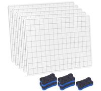 5 Pack Square Grid A4 Drywipe Whiteboards,Double Sided Magnetic Whiteboards Bulk with 5 Erase Pens and 5 Board Eraser Portable Mini Whiteboard for Drawing Math Grid Line Graphing Chart Home Office