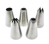 5 Pack Stainless Steel Seamless Piping Icing Tips 1M 1A D66 D42 6B, Large Piping Nozzle, Cake Decorating Tools for Cupcake Baker