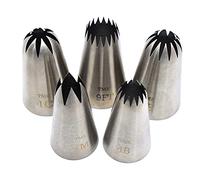 5 Pack Stainless Steel Seamless Piping Icing Tips #9FT 1C 1E 1M 4B, Large Star Piping Nozzle, Cake Decorating Tools for Baker