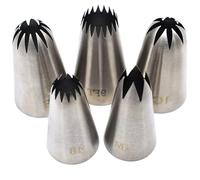 5 Pack Stainless Steel Seamless Piping Icing Tips #9FT 1C 1E 1M 4B, Large Star Piping Nozzle, Cake Decorating Tools for Baker