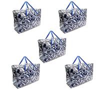 5 PACK Storage Bags Blue Flower Design 75x60x25cm Heavy Duty X-Large With Zip Waterproof Durable Reusable Foldable Laundry Clothing Wardrobe Storage Moving House Shopping Toy Extra Large Jumbo