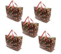 5 PACK Storage Bags Dark Flower Design 75x60x25cm Heavy Duty X-Large With Zip Waterproof Durable Reusable Foldable Laundry Clothing Wardrobe Storage Moving House Shopping Toy Extra Large Jumbo
