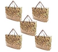 5 PACK Storage Bags Leopard Print Animal Design 75x60x25cm Heavy Duty Laundry Bags X-Large With Zip Waterproof Durable Reusable Foldable Strong Clothing Wardrobe Moving House Shopping Toy Decorations